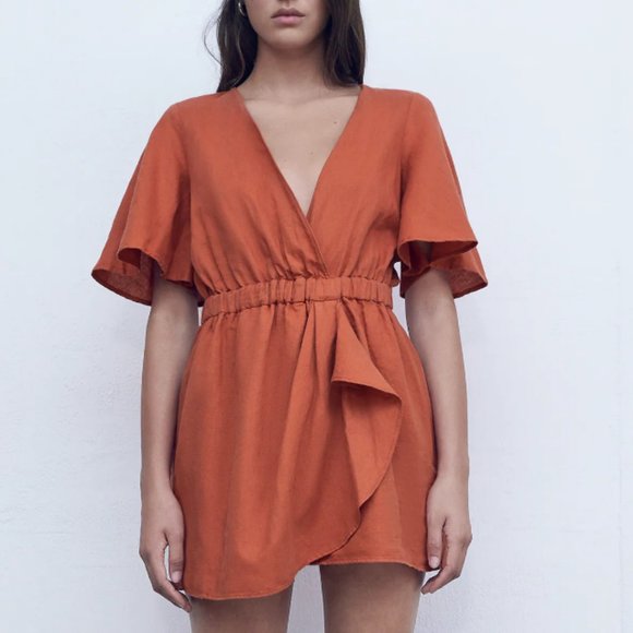 Zara Pants - NWT Zara Sustainable Linen Blend Ruffle Romper - M